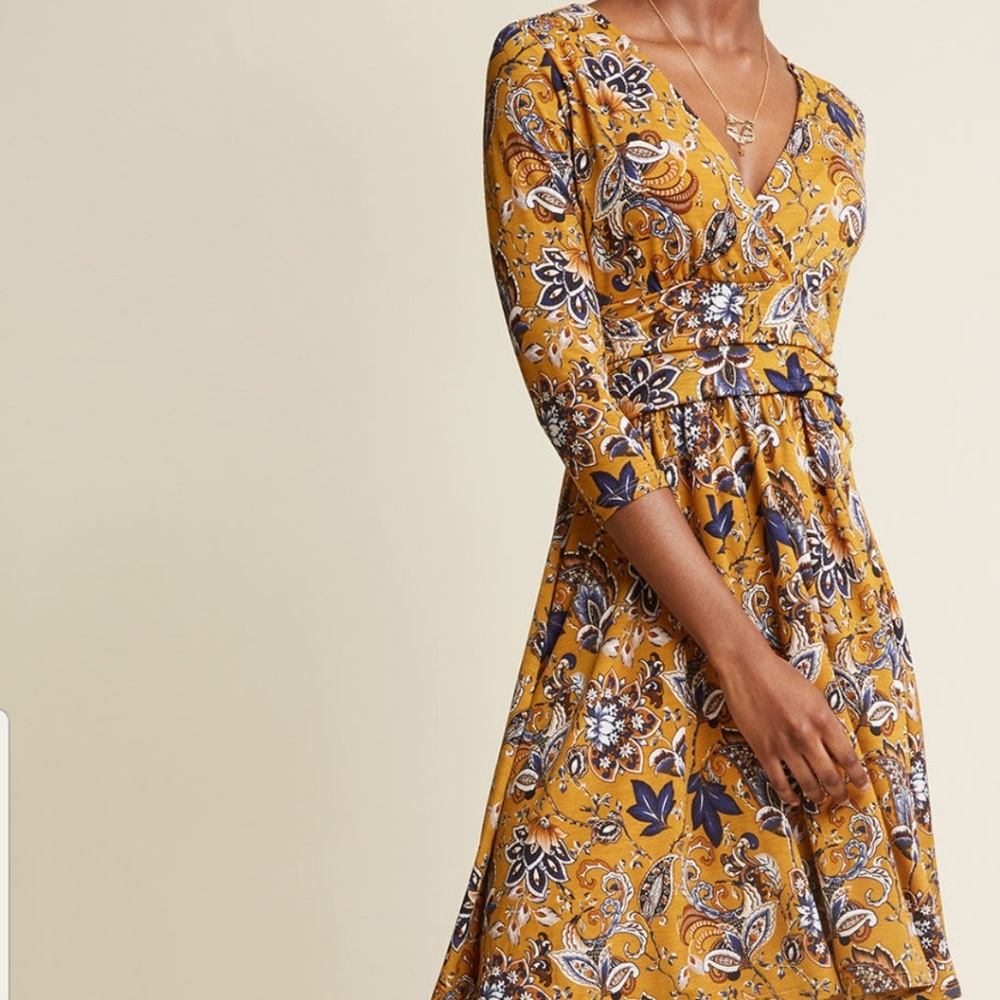 Yellow floral v neck dress
